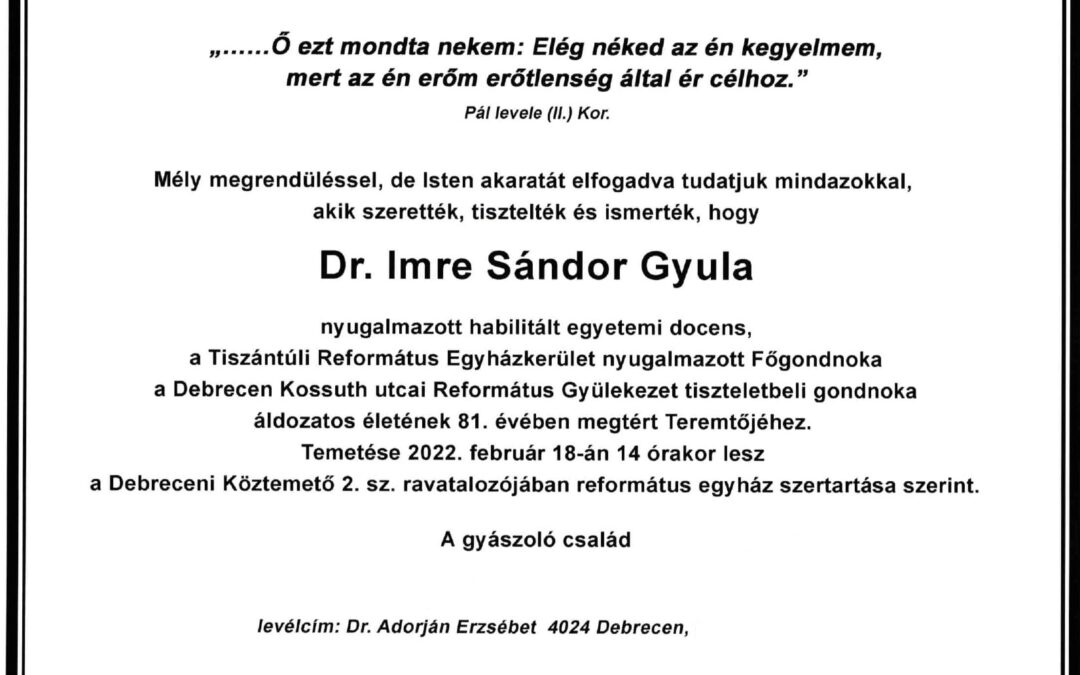 Dr. Imre Sándor tiszteletbeli főgondnok temetése