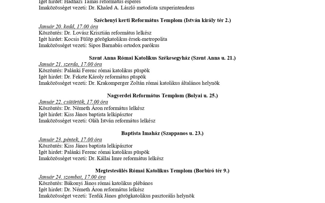 Imahét a Krisztus-hívők egységéért 2026